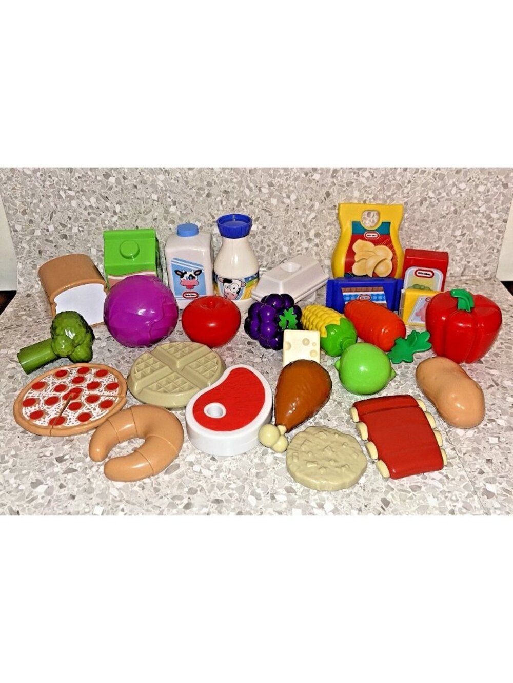 Little Tikes Plastic Play Food Lot 25+ Pieces Dairy Fruit Snacks Meat Vegetables